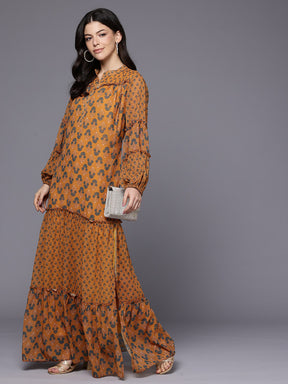 Floral Print Puff Sleeve A-Line Maxi Dress