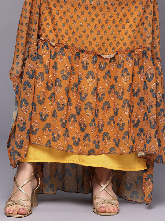 Floral Print Puff Sleeve A-Line Maxi Dress