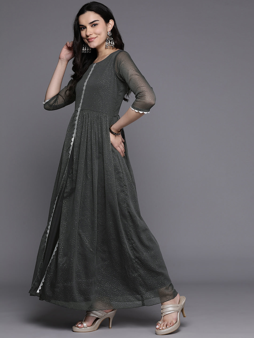 grey ethnic dress Grey & Black Cotton A-Line Dress for Women Stylish Ethnic Casual Wear Nakh Clothing