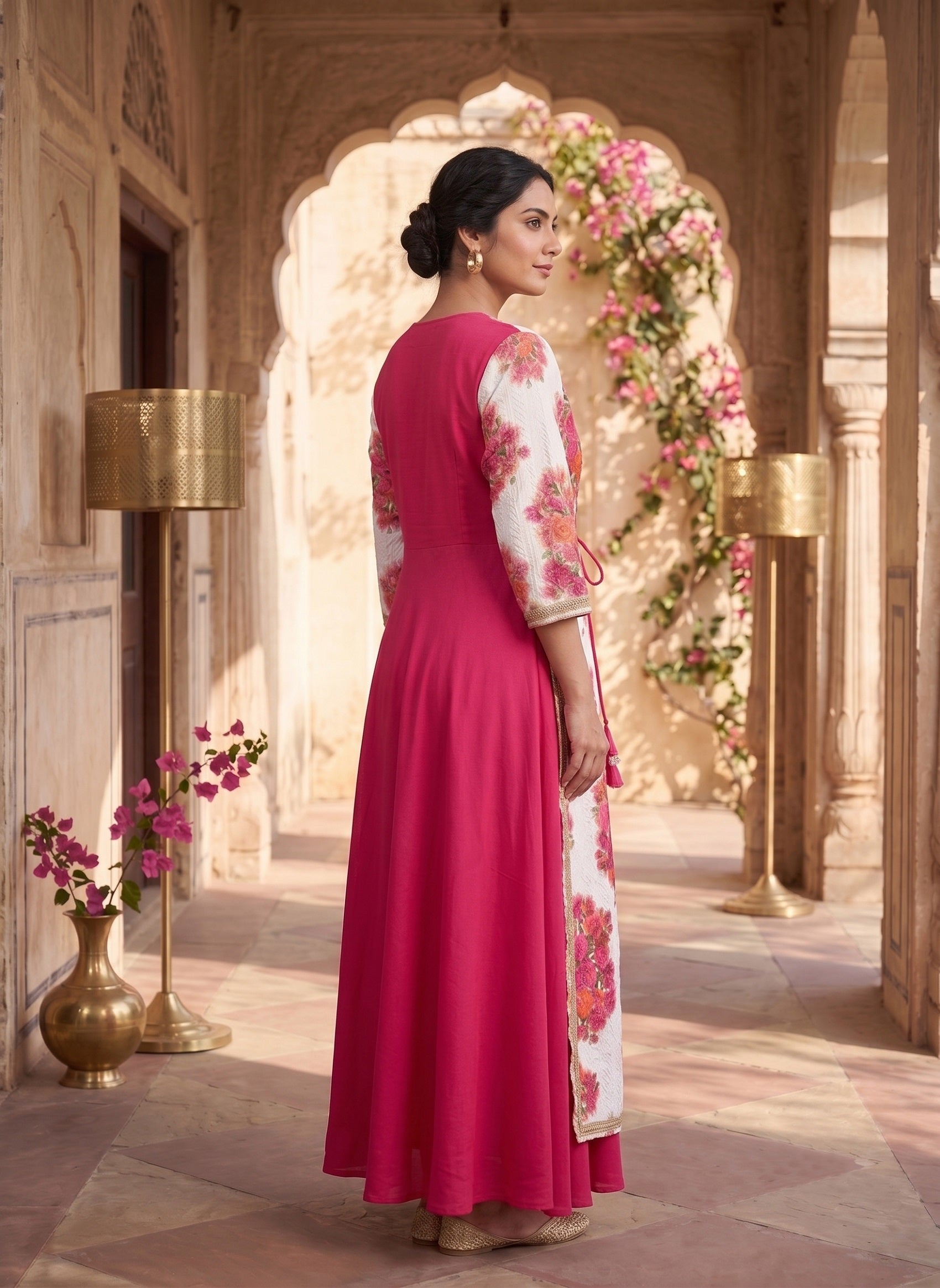 Printed V-Neck A-Line Ethnic Dresses