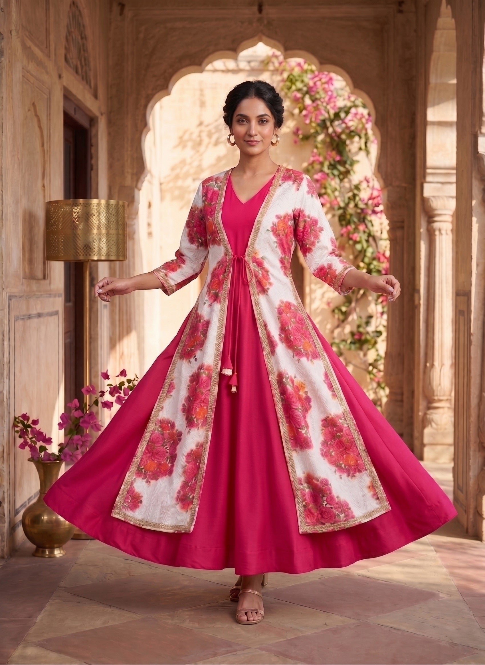 Printed V-Neck A-Line Ethnic Dresses