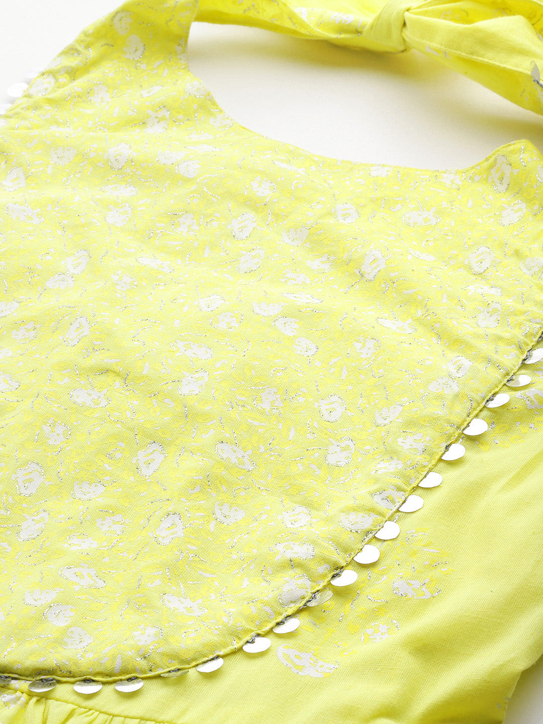 Floral Print Embellished Halter Neck Pure Cotton Tiered A-Line Dress