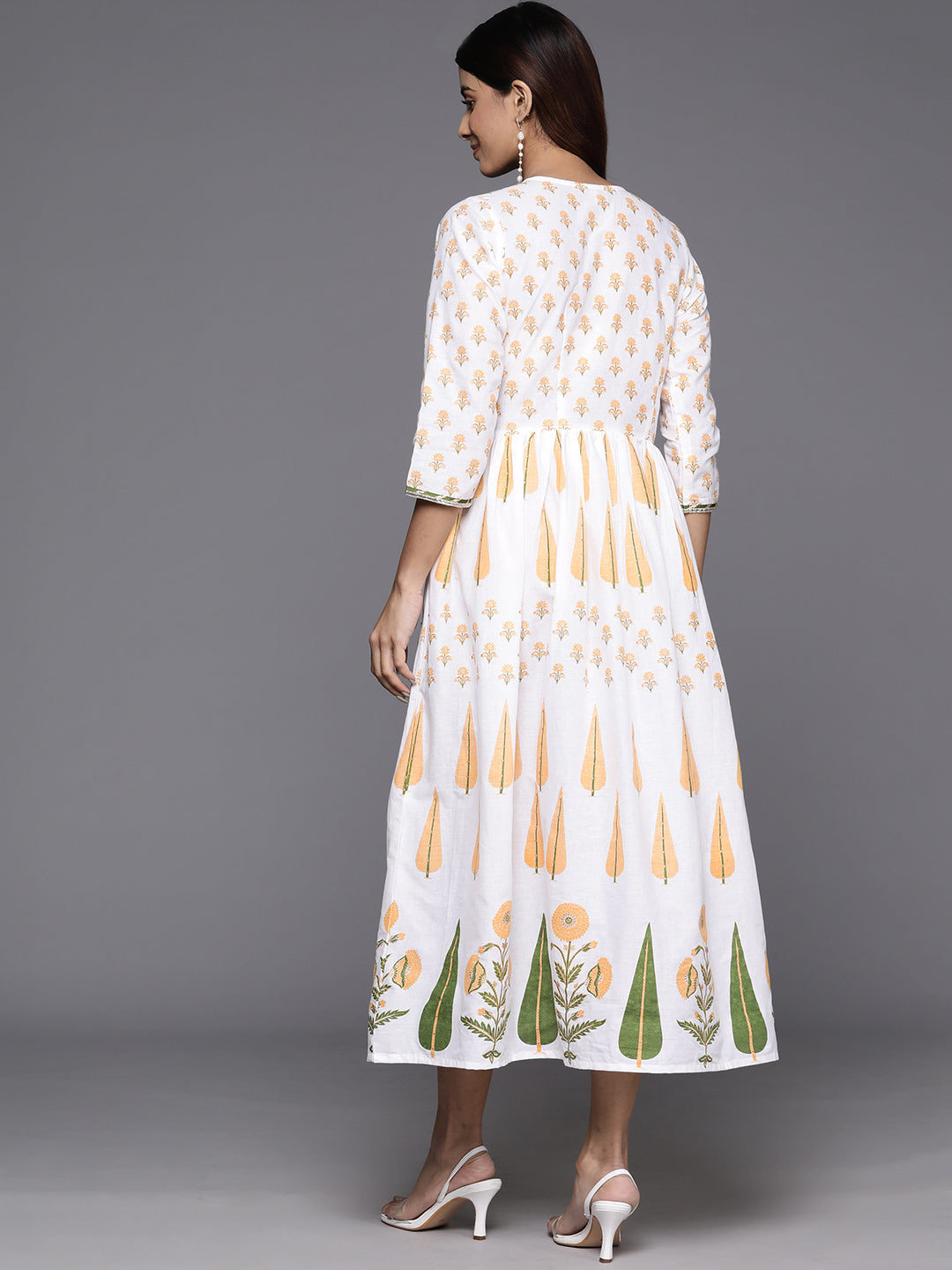 Ethnic Print Embellished Pure Cotton Empire Midi Dress