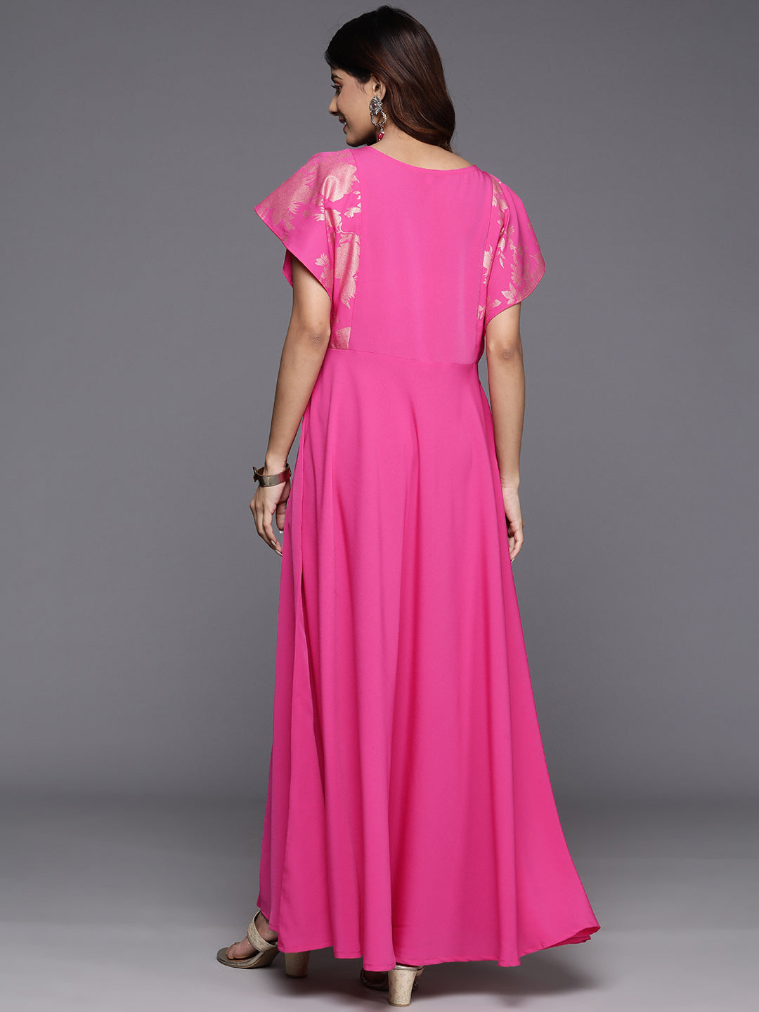 Flutter Sleeves Crepe Ethnic Gown