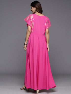 Flutter Sleeves Crepe Ethnic Gown