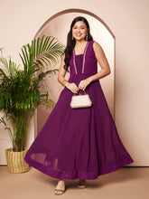 Ahalyaa Purple Georgette Embroidered Ethnic Dress
