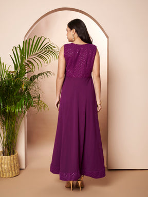 Ahalyaa Purple Georgette Embroidered Ethnic Dress