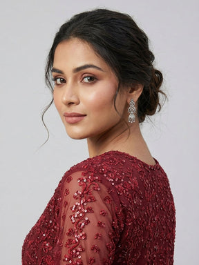 Elegant Burgundy Embroidered Floor-Length Ethnic Dress