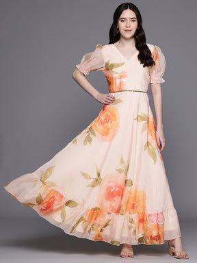 Floral Print Puff Sleeve Maxi Dress