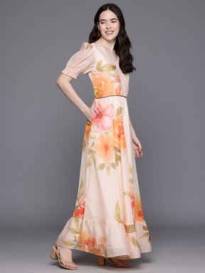 Floral Print Puff Sleeve Maxi Dress