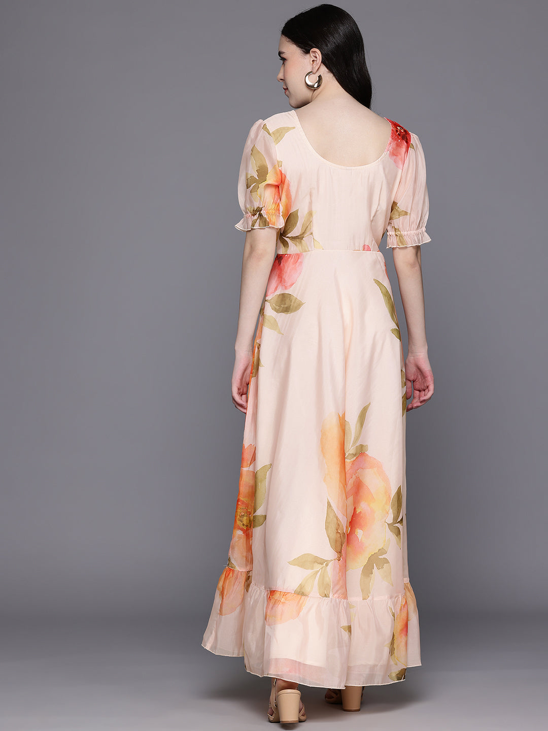 Floral Print Puff Sleeve Maxi Dress