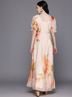 Floral Print Puff Sleeve Maxi Dress