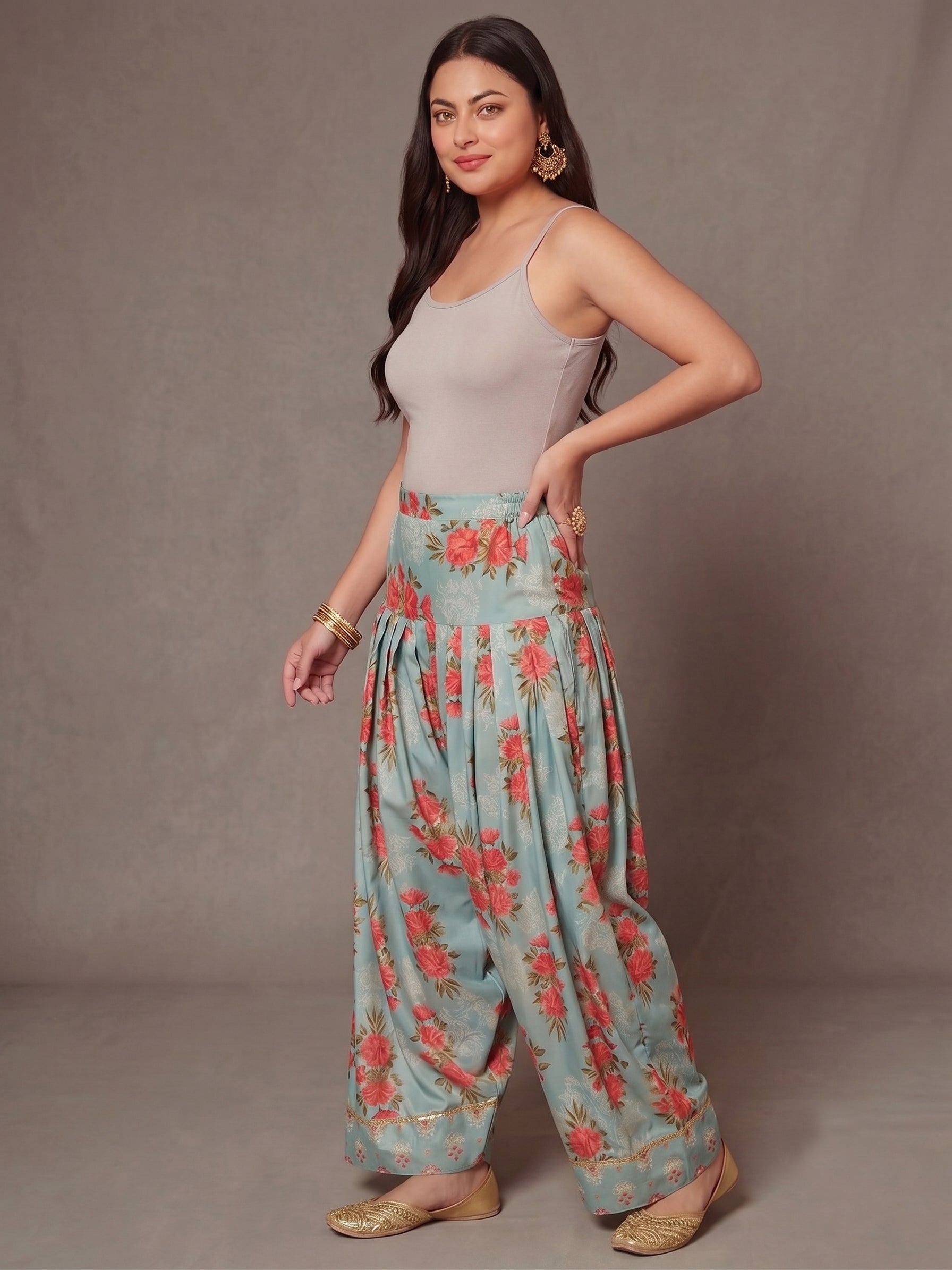 Women Printed Loose Fit Silk Salwar