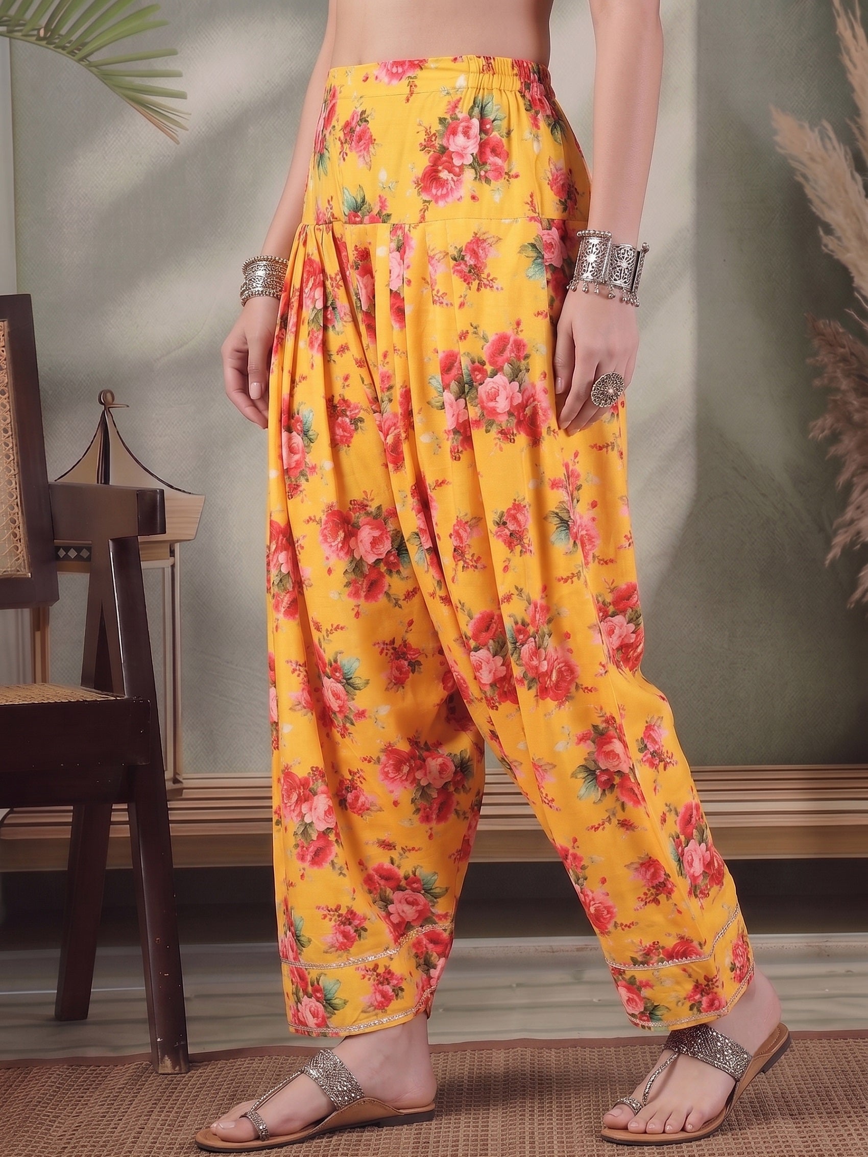 Women Printed Loose Fit Silk Salwar