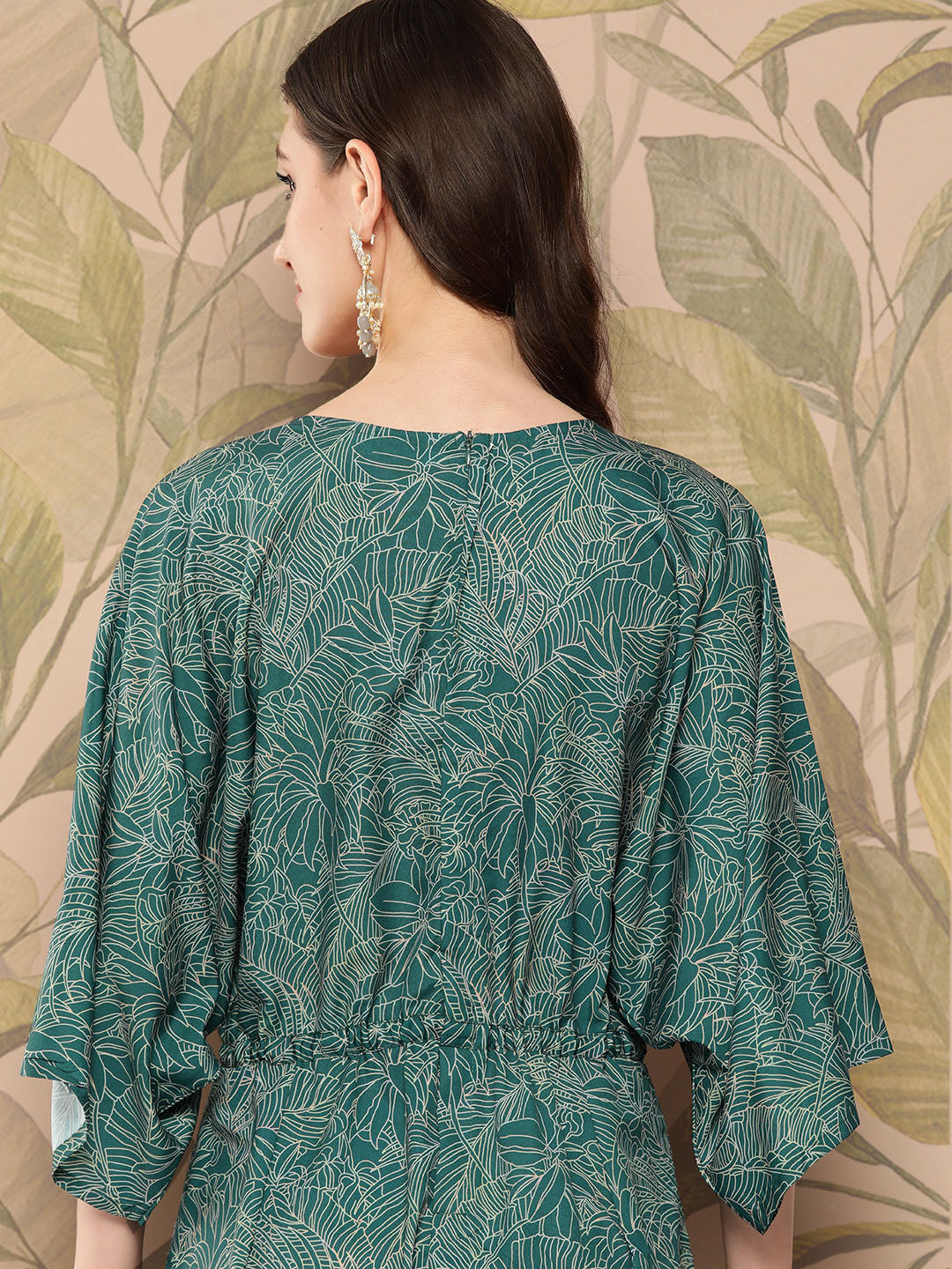 Green Printed Jumpsuit with Lace Inserts