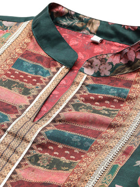 Ahalyaa Women Floral Printed Sequinned Floral Kurta