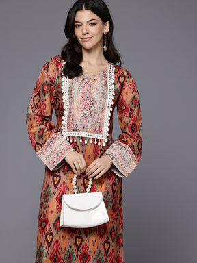 Ethnic Motifs Printed Mirror Work Kurta