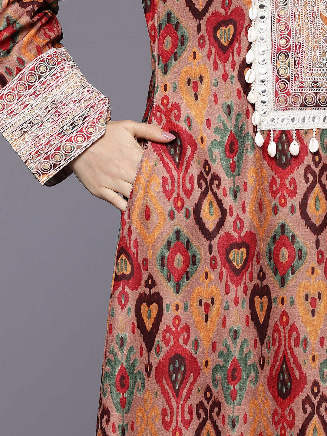 Ethnic Motifs Printed Mirror Work Kurta