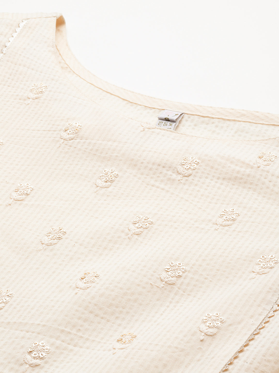 Women Embroidered Sequinned Pure Cotton Kurta