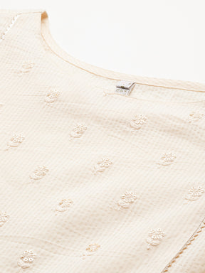 Women Embroidered Sequinned Pure Cotton Kurta
