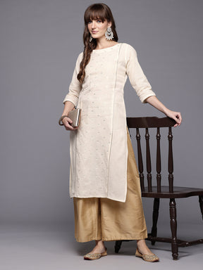 Women Embroidered Sequinned Pure Cotton Kurta