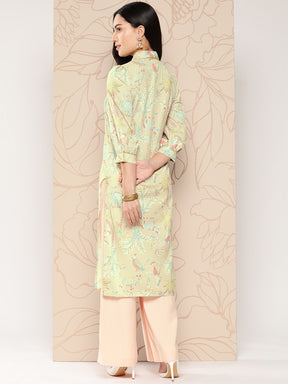 Tan Floral Printed Gotta Patti Kurta