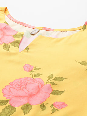Floral Printed Gotta Patti Crepe Kurta