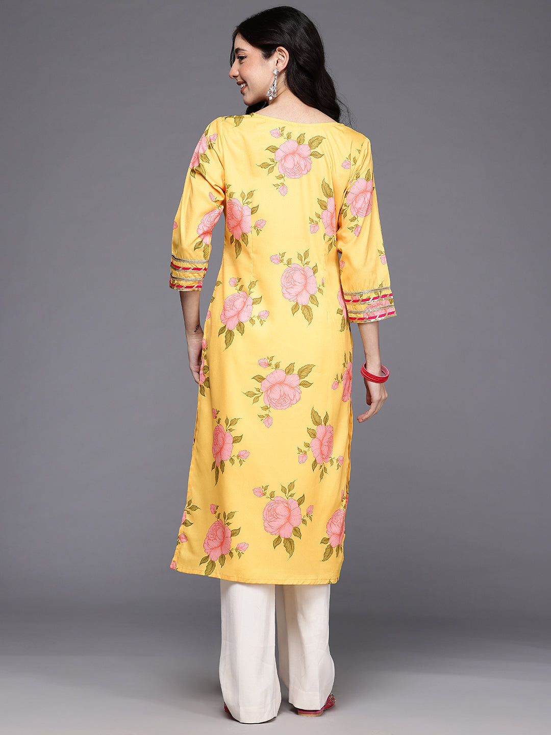 Floral Printed Gotta Patti Crepe Kurta