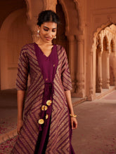 Wine Glitter Print Kurta With Jacket