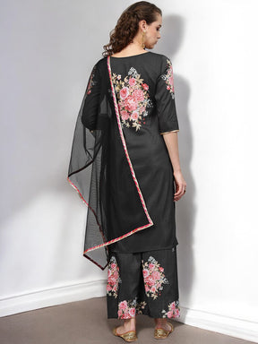 Black Printed Kurta Set for Women's