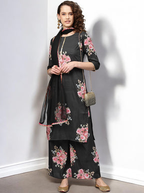 Black Printed Kurta Set for Women's
