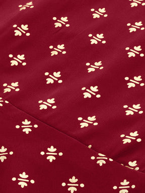 Georgette Maroon Gold Foil Printed Fabric