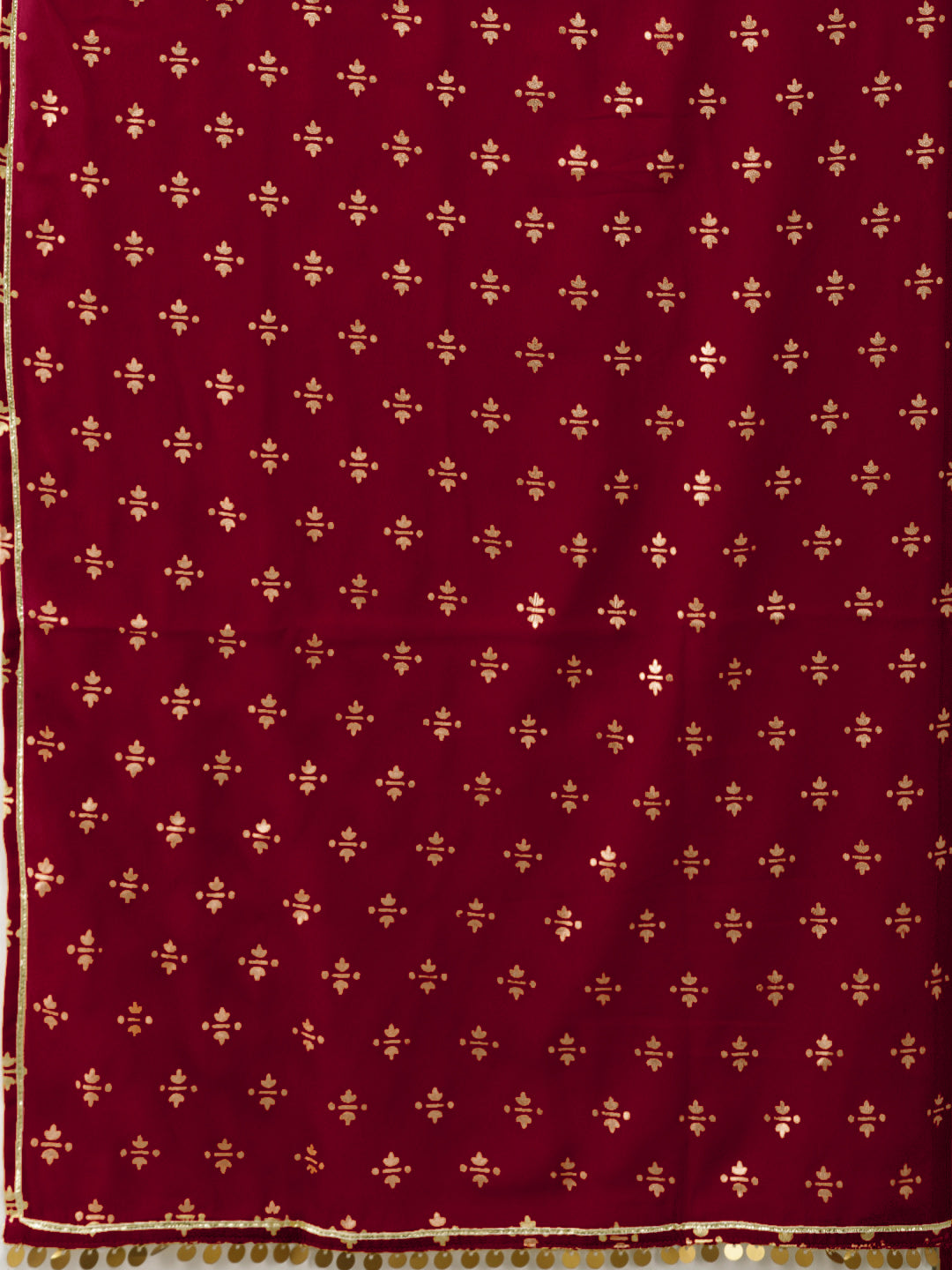 Georgette Maroon Gold Foil Printed Fabric