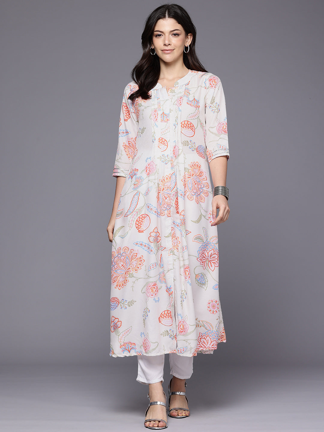 Floral Printed Gotta Patti A-Line Kurta