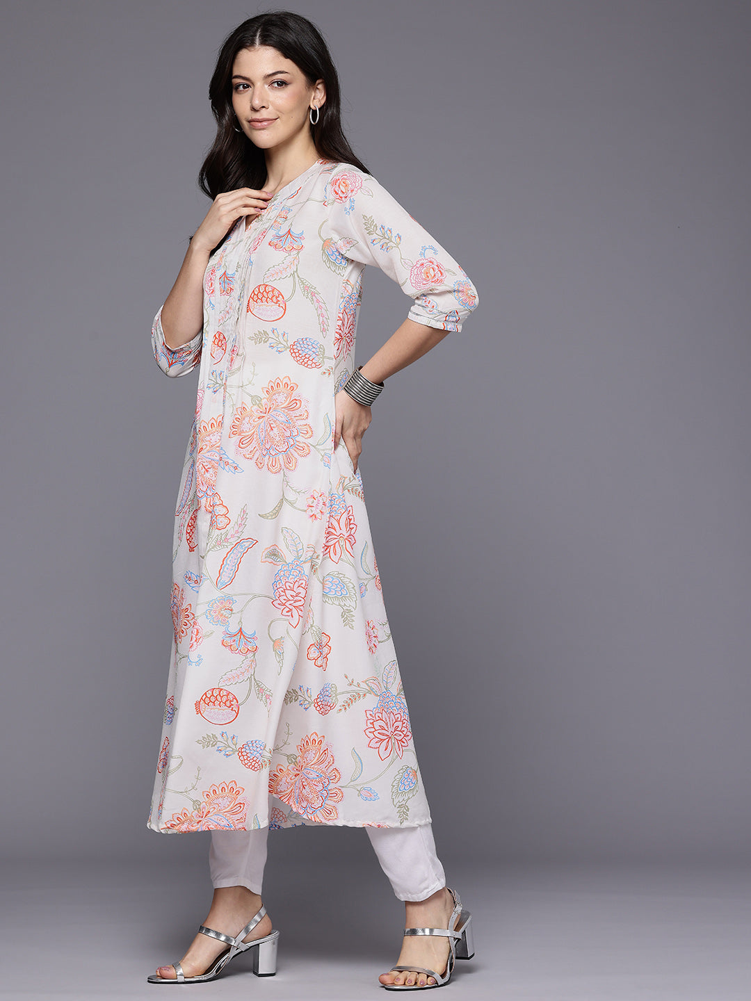 Floral Printed Gotta Patti A-Line Kurta