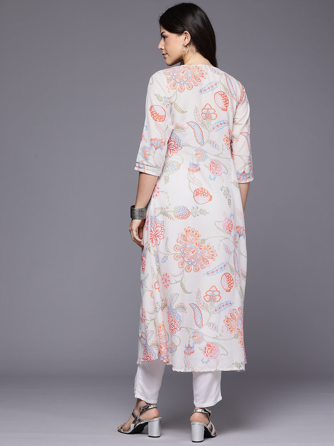Floral Printed Gotta Patti A-Line Kurta