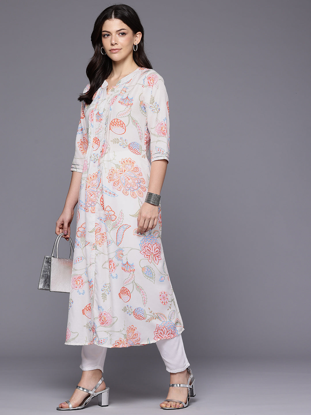 Floral Printed Gotta Patti A-Line Kurta