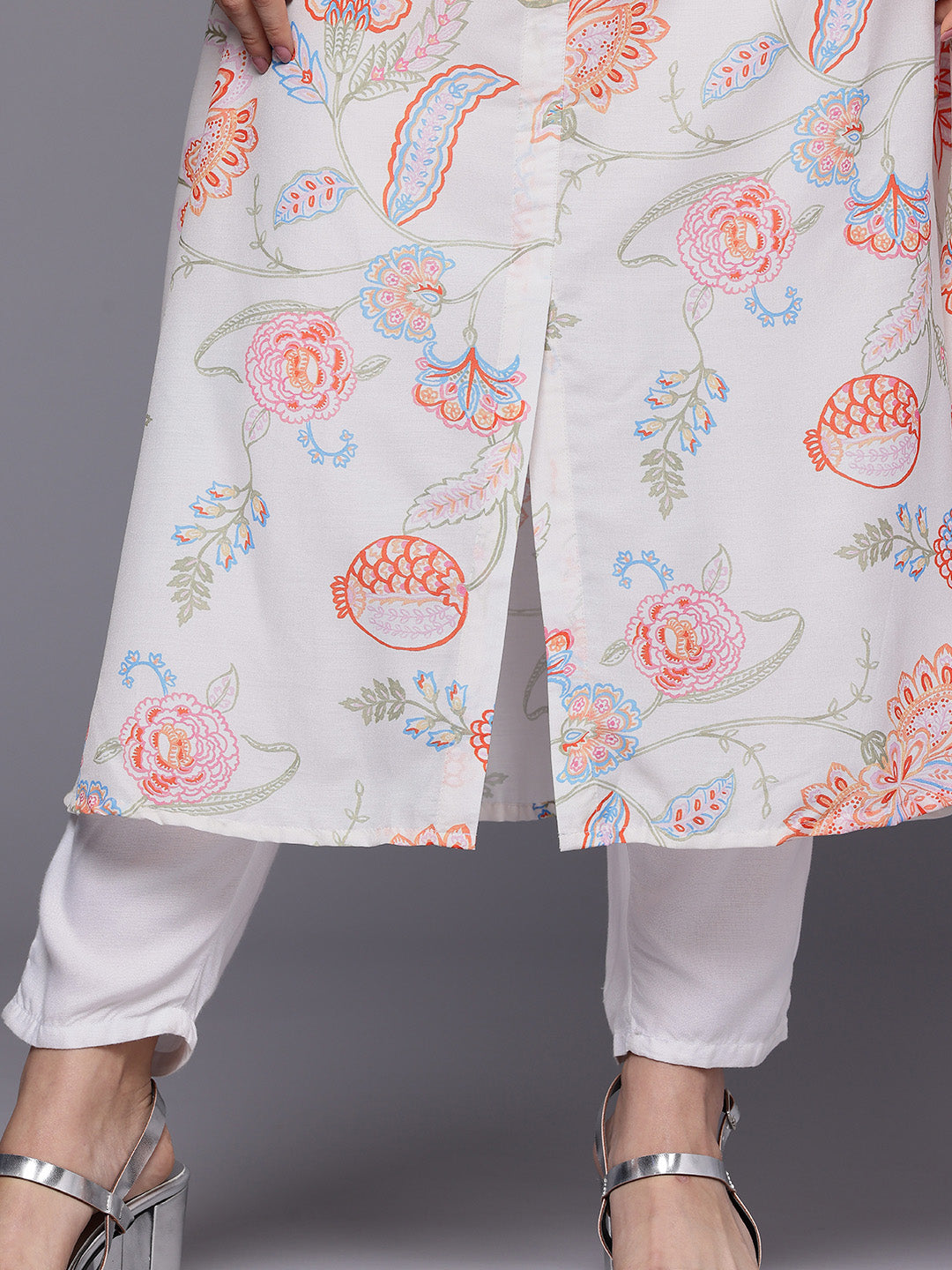Floral Printed Gotta Patti A-Line Kurta