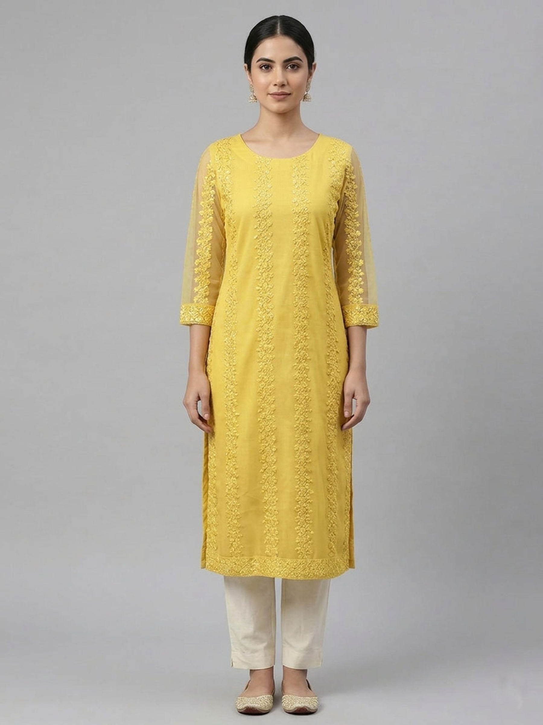 Women Embroidered Sequinned Kurta