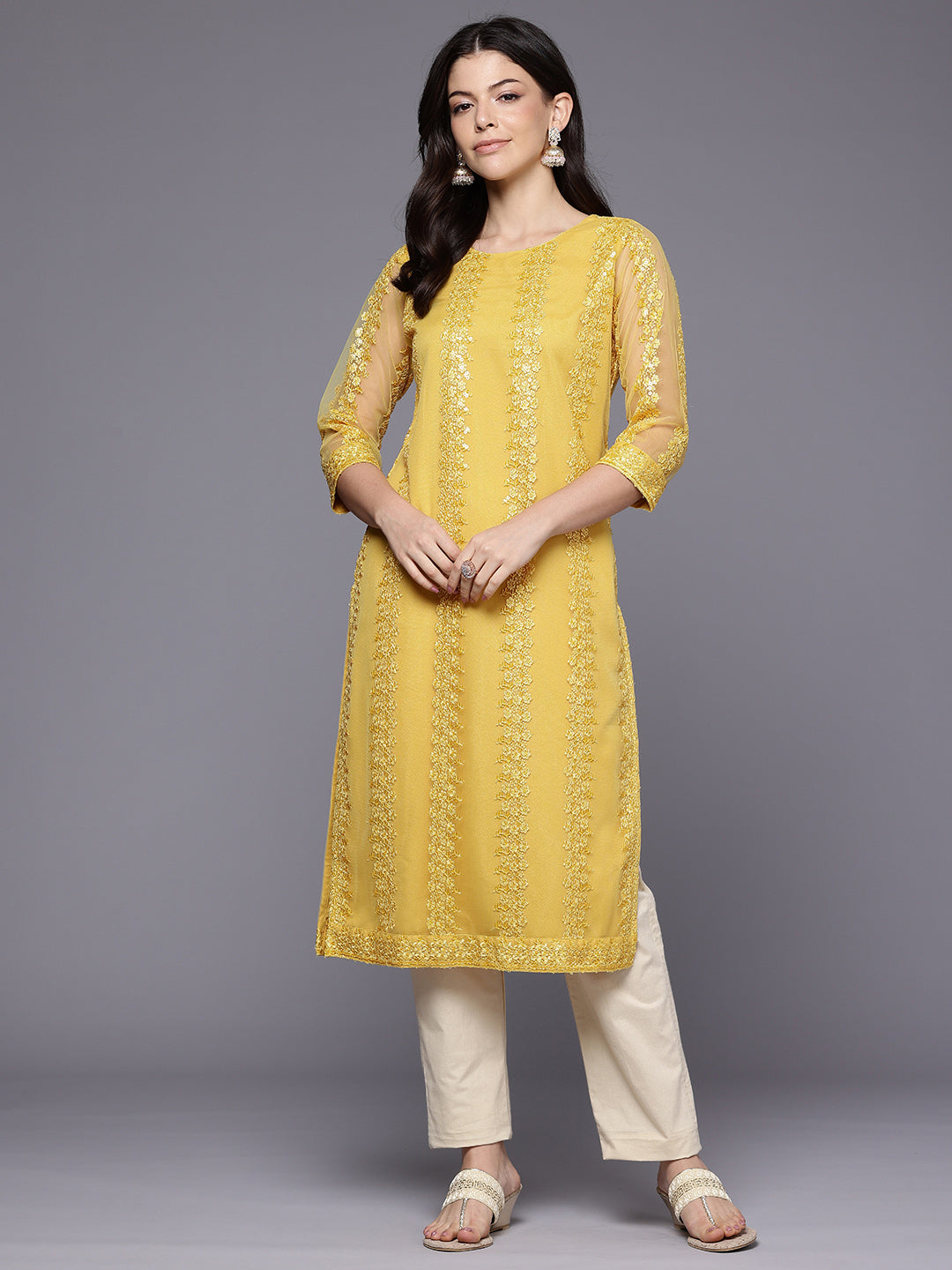 Women Embroidered Sequinned Kurta