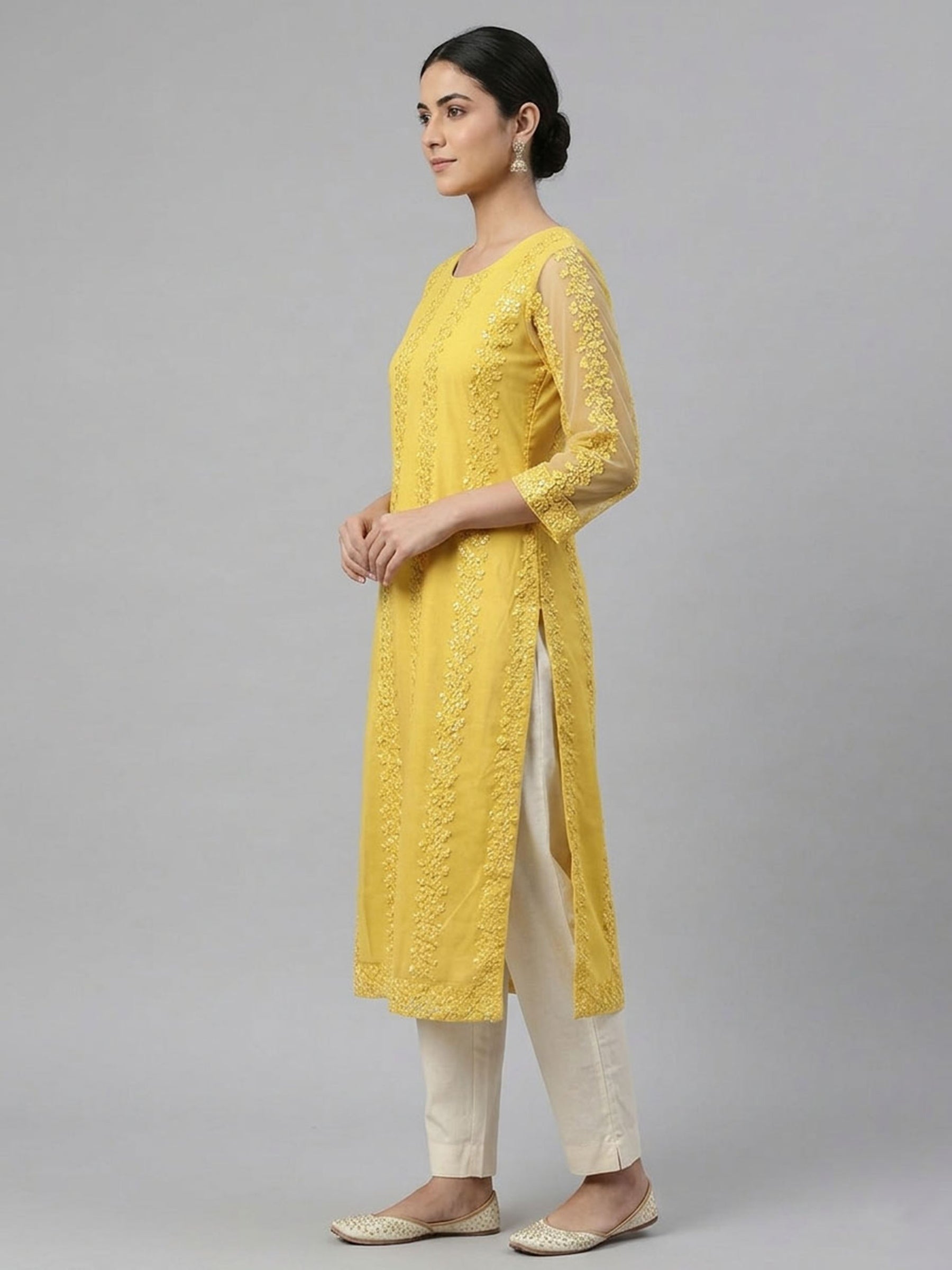 Women Embroidered Sequinned Kurta