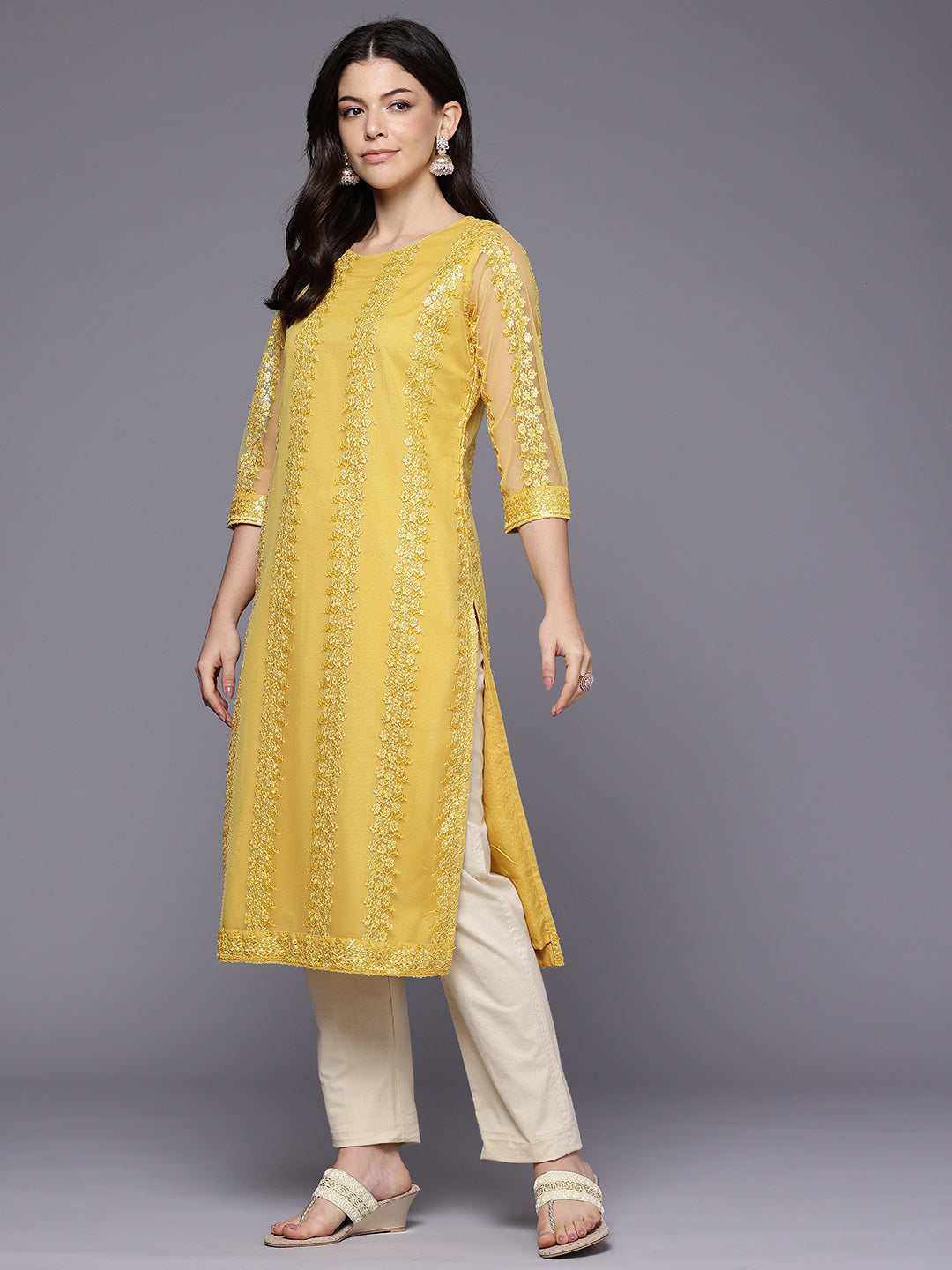 Women Embroidered Sequinned Kurta