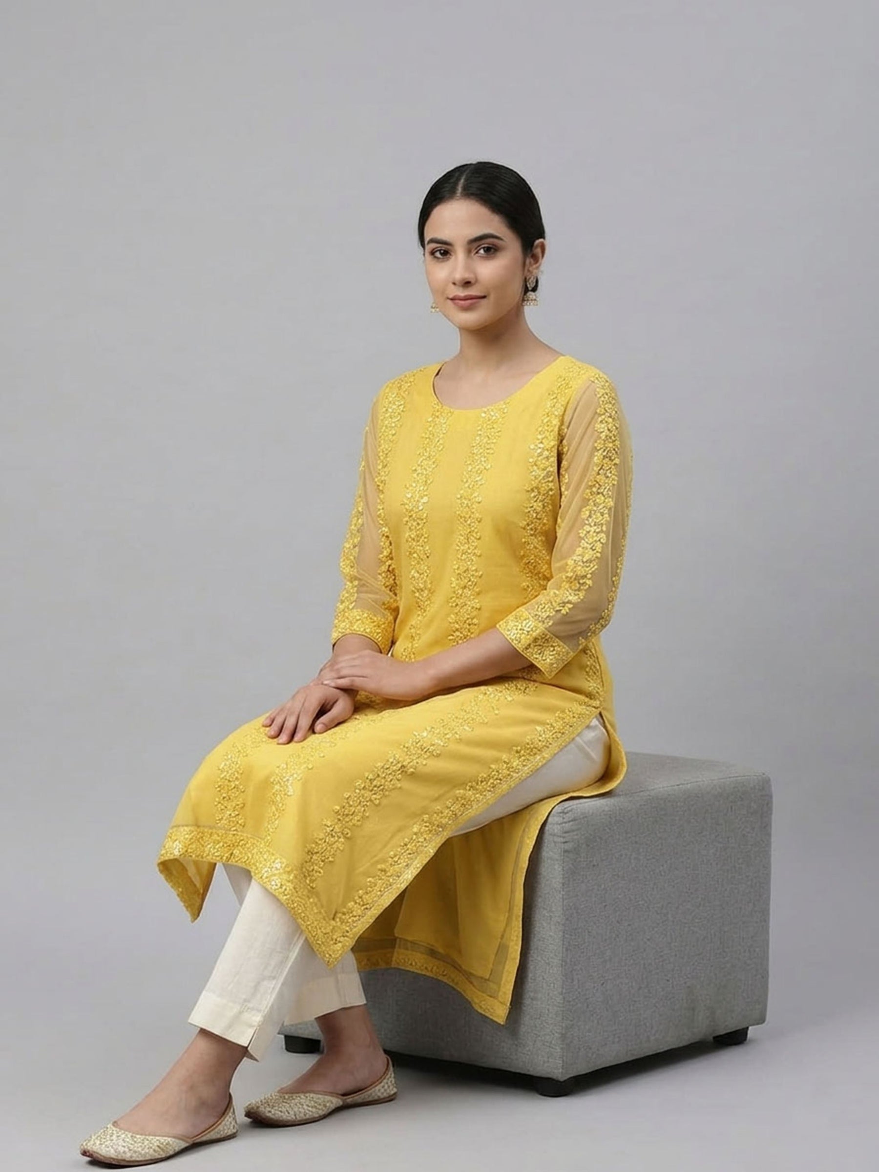 Women Embroidered Sequinned Kurta