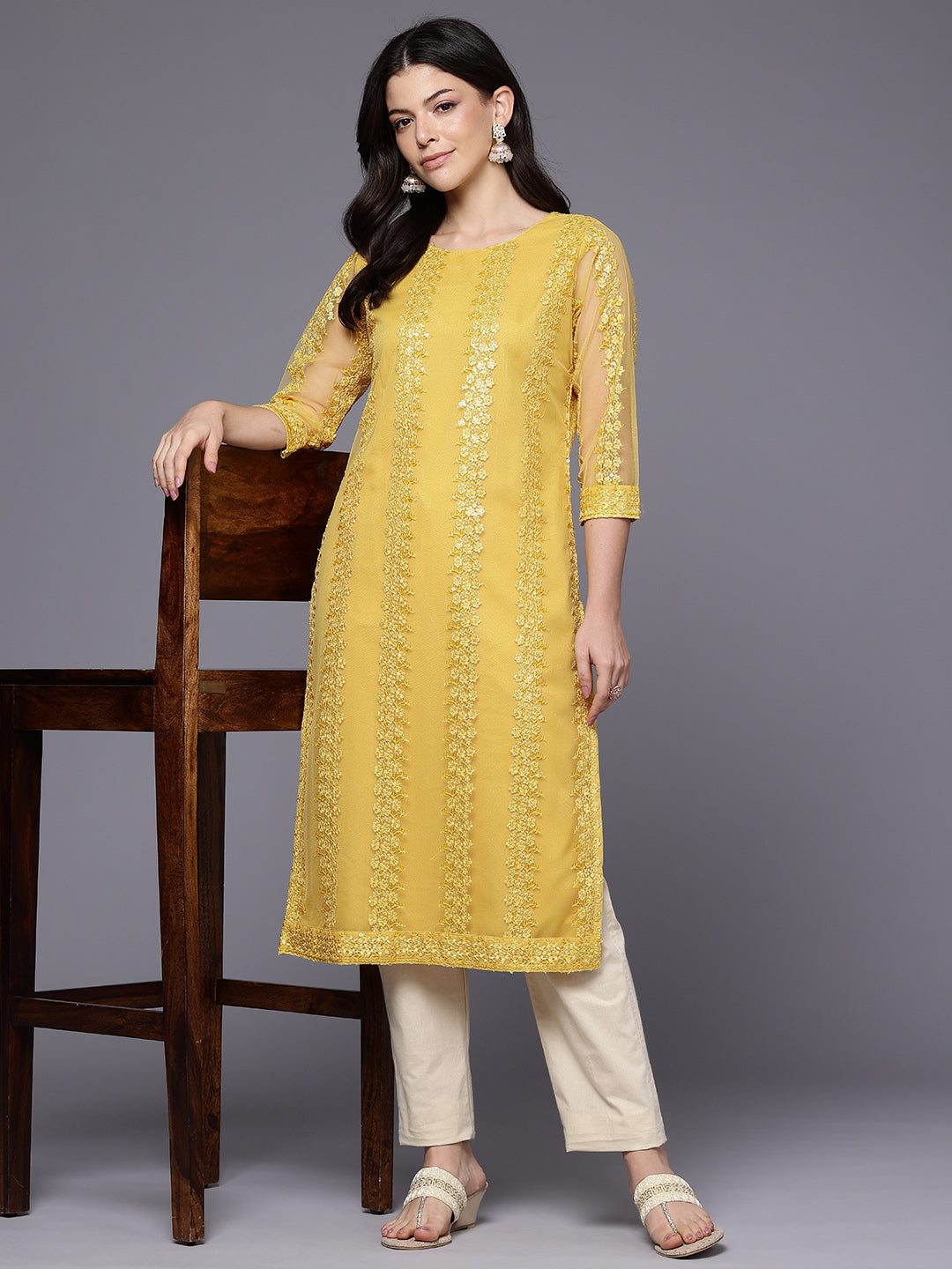 Women Embroidered Sequinned Kurta