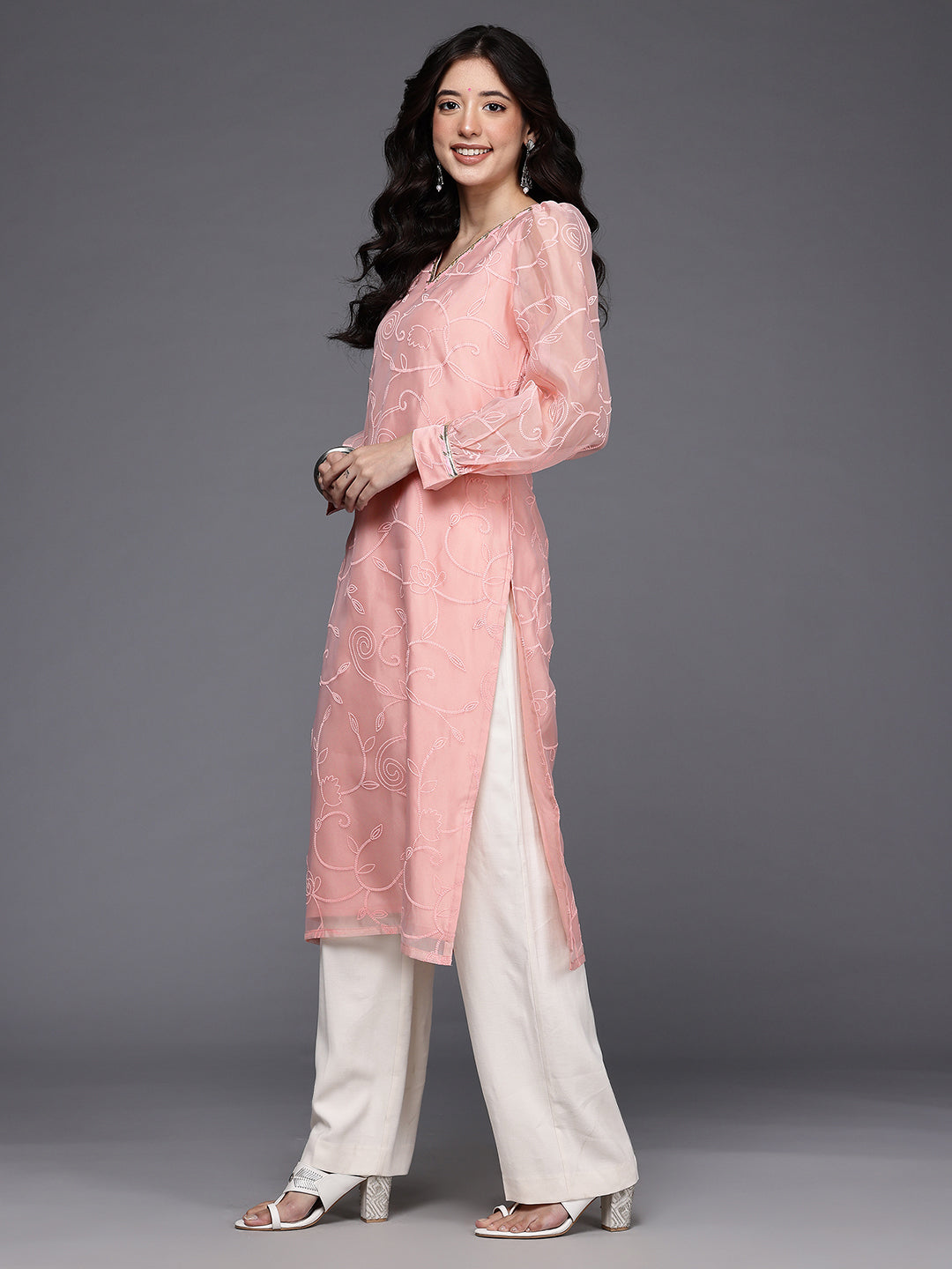 Floral Printed Gotta Patti Kurta