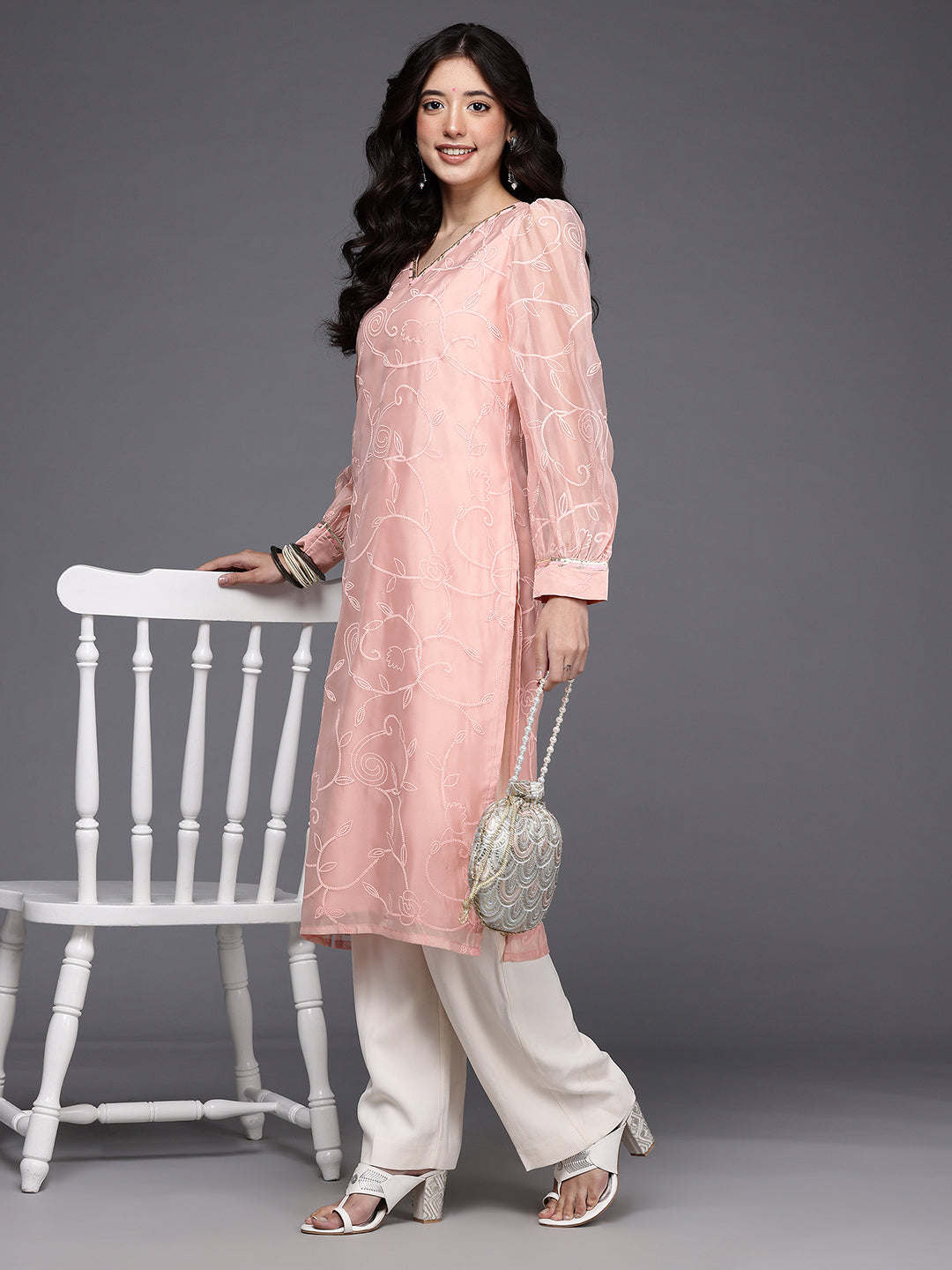 Floral Printed Gotta Patti Kurta