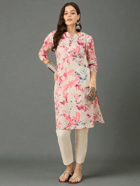 Women Floral Printed Daily Cotton Straight Kurta