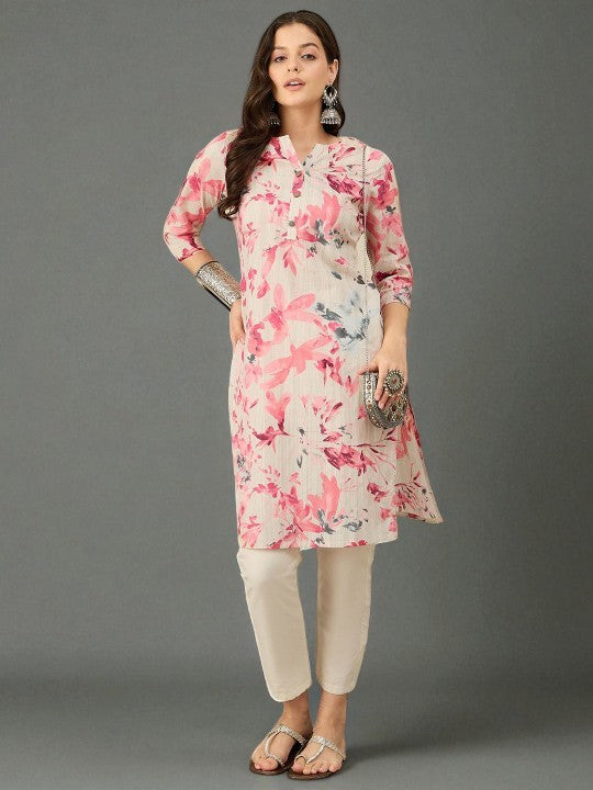 Women Floral Printed Daily Cotton Straight Kurta