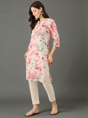 Women Floral Printed Daily Cotton Straight Kurta