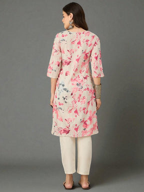 Women Floral Printed Daily Cotton Straight Kurta